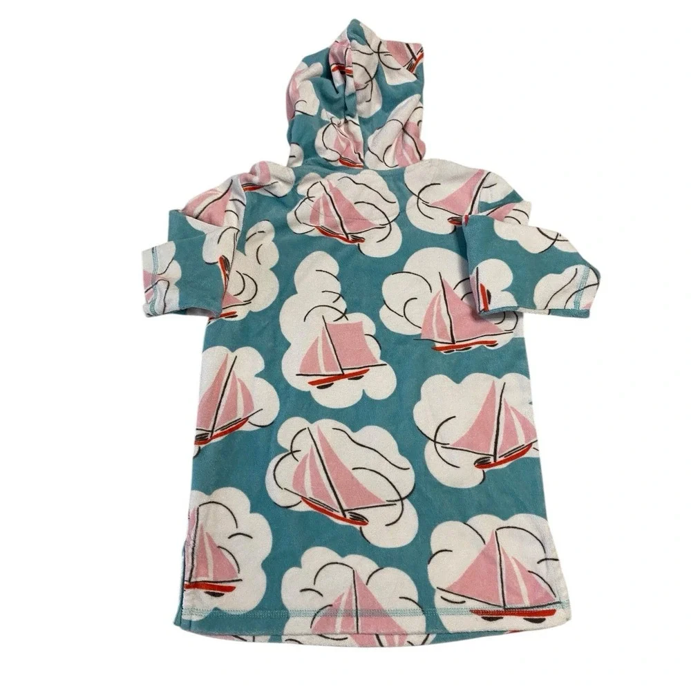 Mini Boden Teal & Pink Sailboat Hooded Kids Swim Coverup Dress